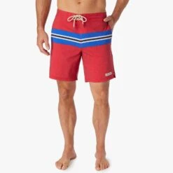 The Nautilus Boardshort | Nautical Red Sailing Stripe -Fair Harbor Clothing Shop NAU8 621 Nautical Red Sailing Stripe ONFIG 020