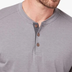 The SeaBreeze Henley | Grey -Fair Harbor Clothing Shop OF Henley Grey Front 010 CLOSE UP NECK 216373be b4e8 4b67 bc4b 5ee2abde8f72